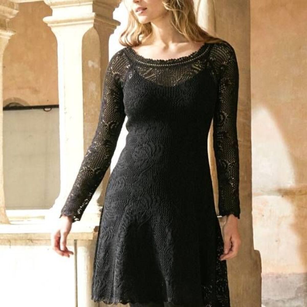Peruvian Connection Demoiselle black lace Dress sz XS